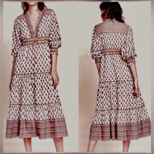 Veronica Beard Alessandra Boho Midi Dress Cotton Floral in Earth Tones size 2